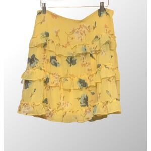 Lauren Ralph Lauren Women's Size 6 Yellow Blue Floral Tiered Ruffle Skirt NWT